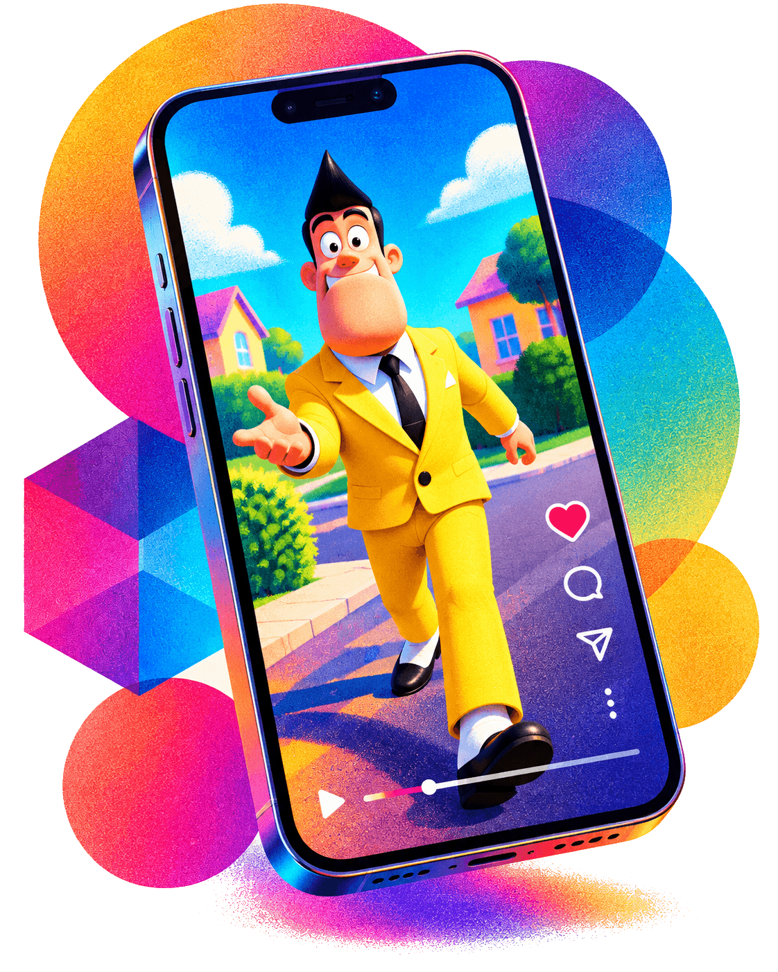 Three phones playing short-form videos created by Klonos